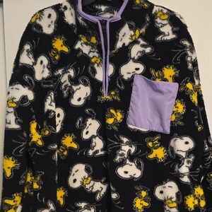 Peanuts Snoopy & Woodstock 1/4 Zip.  Purple Chest Pocket/2 Side Pockets